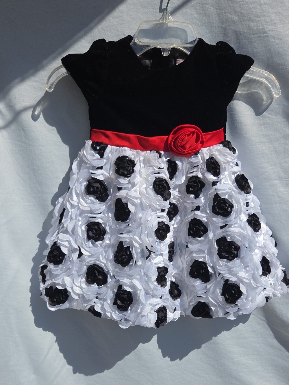 Nanette Baby Black, White & Red Rose Appliqué Party Dress 24m